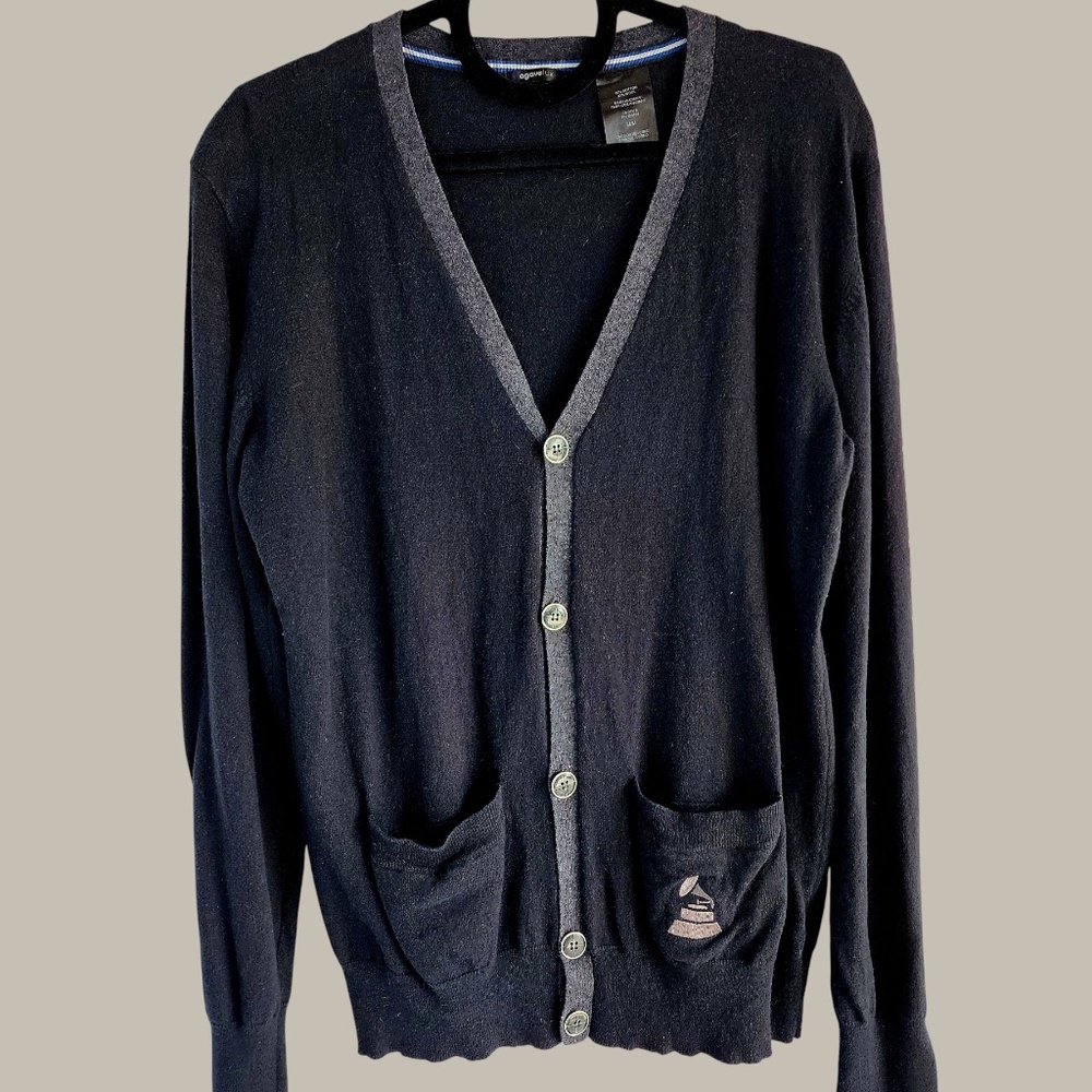 Agave - Vintage - Blk / Grey Cardigan - Cotton / Wool Medium